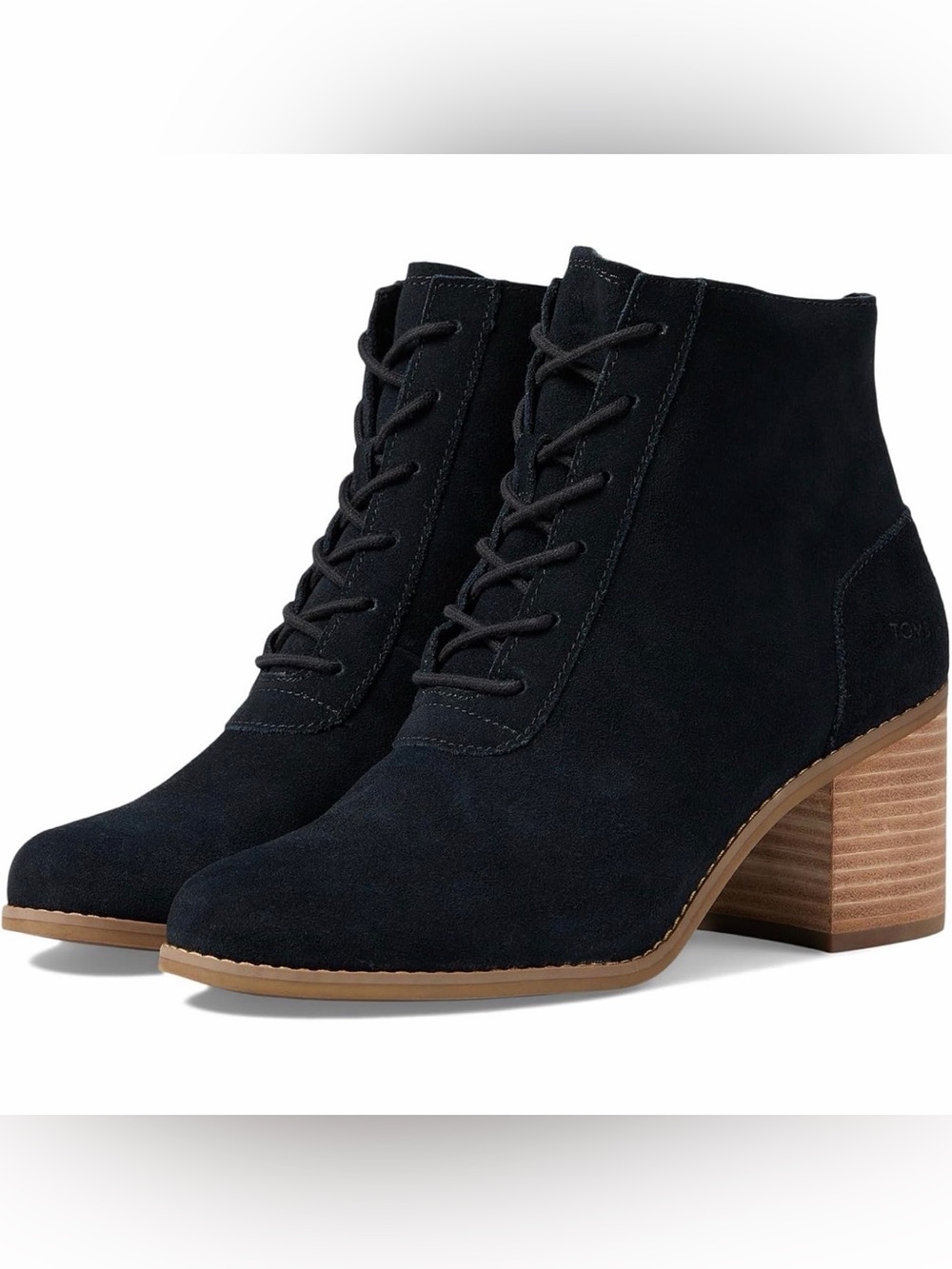 Toms Black Suede Lace-Up Ankle Booties with Stacked Heel